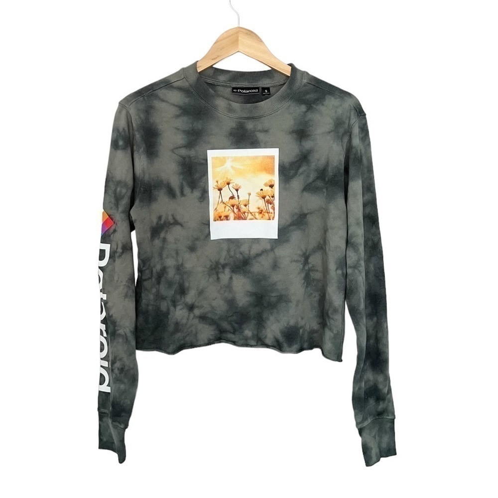 Polaroid Photo Cropped Crewneck Sweatshirt Green - Picture 2 of 3